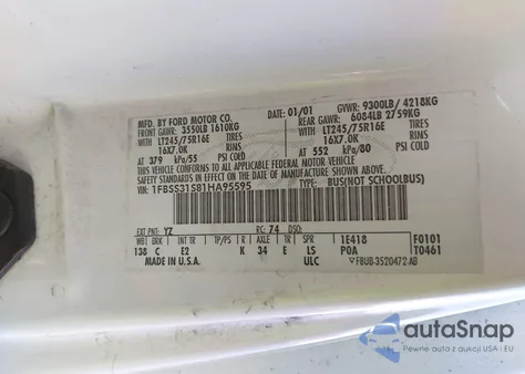 2001 Ford E-350 Super Duty Xl/Xlt from USA, damaged, VIN 1FBSS31S81HA95595